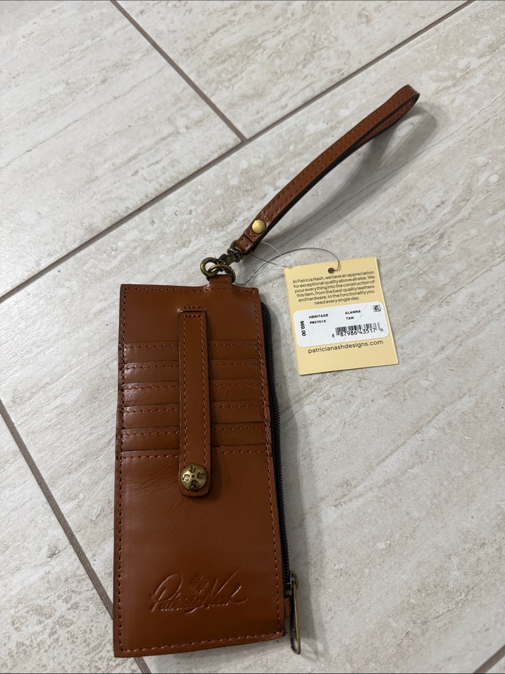 Patricia Nash Tan Leather Wristlet Case with Card Slots